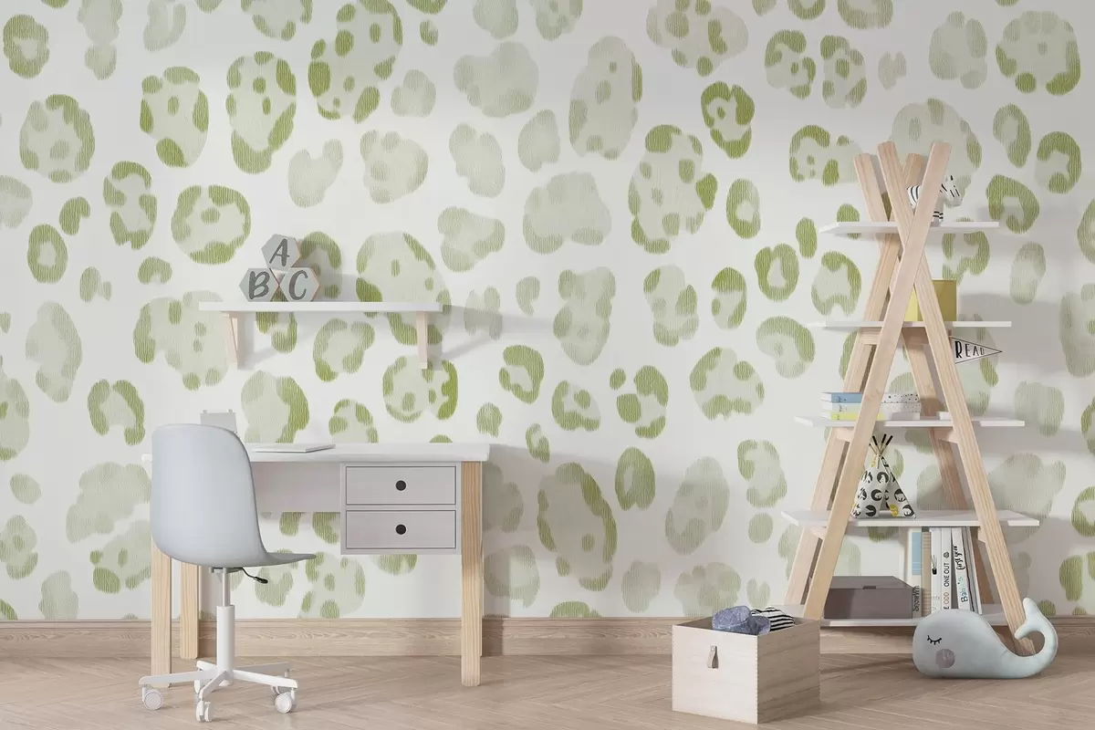 zidne murale Leopard print, tekstura vune, zelena boja w04112v3