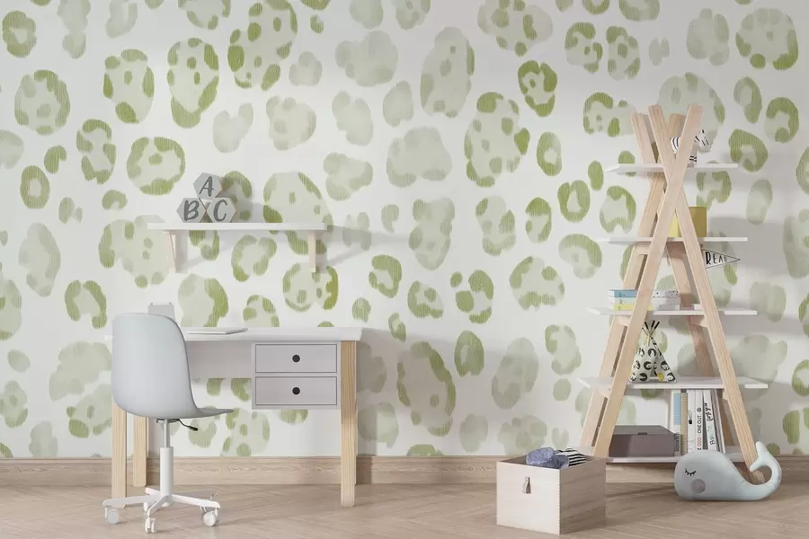 zidne murale Leopard print, tekstura vune, zelena boja w04112v3