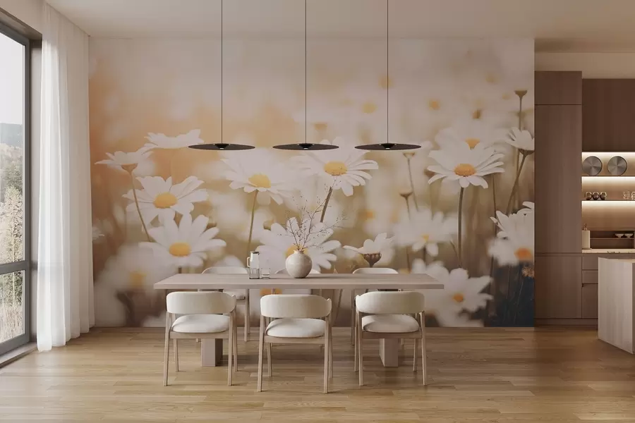 zidne murale Divlje tratinčice na svijetloj pozadini s efektom mekog fokusa w04161