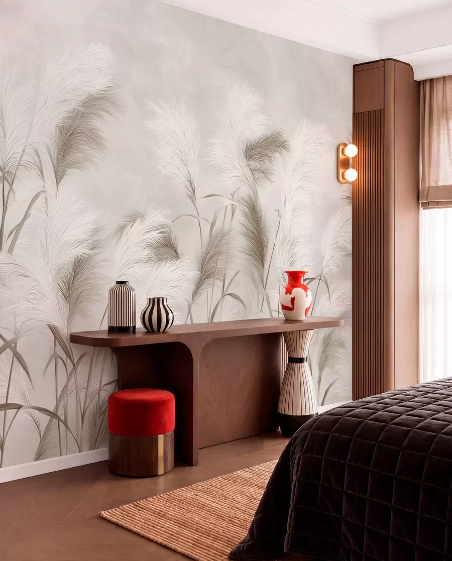 zidne murale Elegantna pampas trava cvjeta u sivim i smeđim tonovima w09150