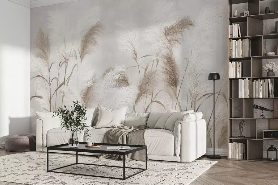 zidne murale Elegantna pampas trava cvjeta u sivim i smeđim tonovima w09150