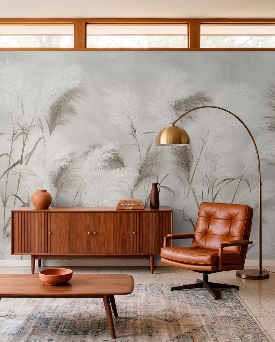 zidne murale Elegantna pampas trava cvjeta u sivim i smeđim tonovima w09150