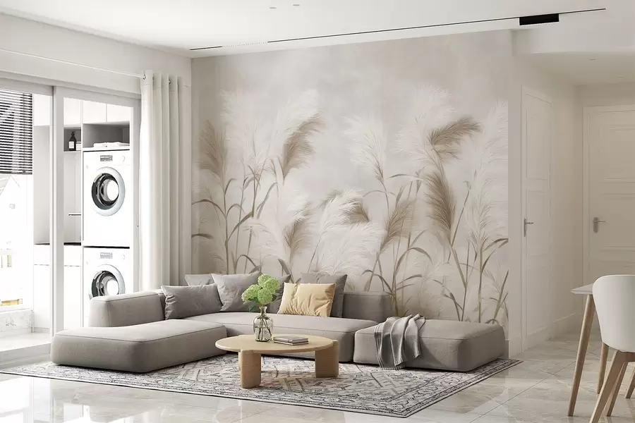 zidne murale Elegantna pampas trava cvjeta u sivim i smeđim tonovima w09150