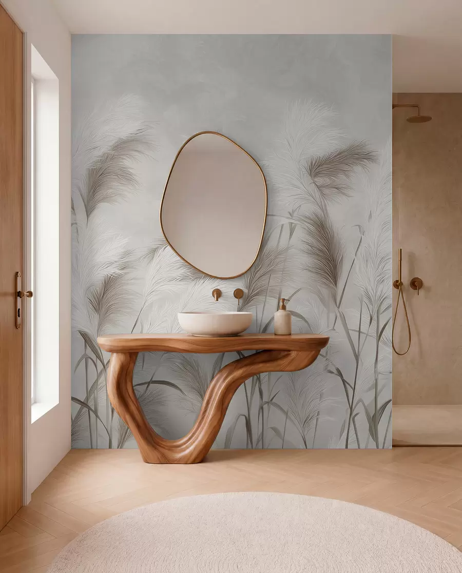zidne murale Elegantna pampas trava cvjeta u sivim i smeđim tonovima w09150