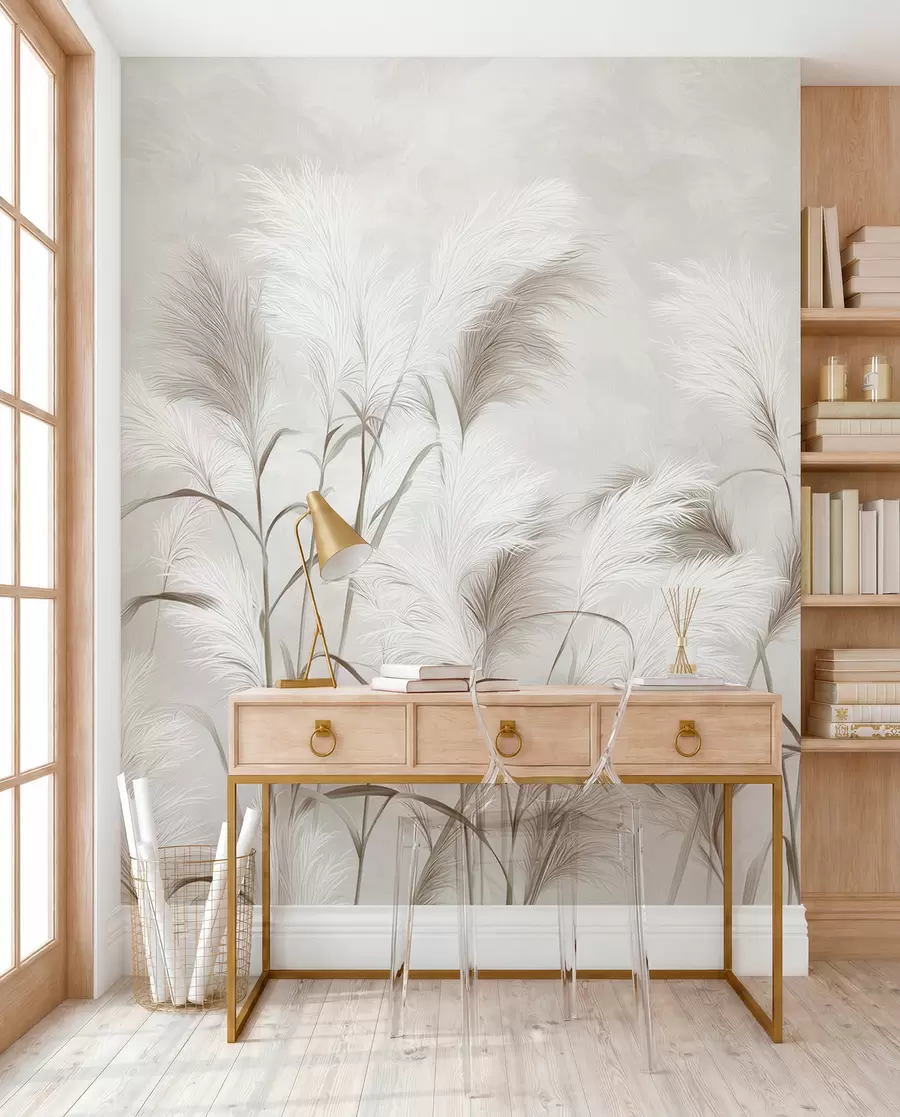 zidne murale Elegantna pampas trava cvjeta u sivim i smeđim tonovima w09150