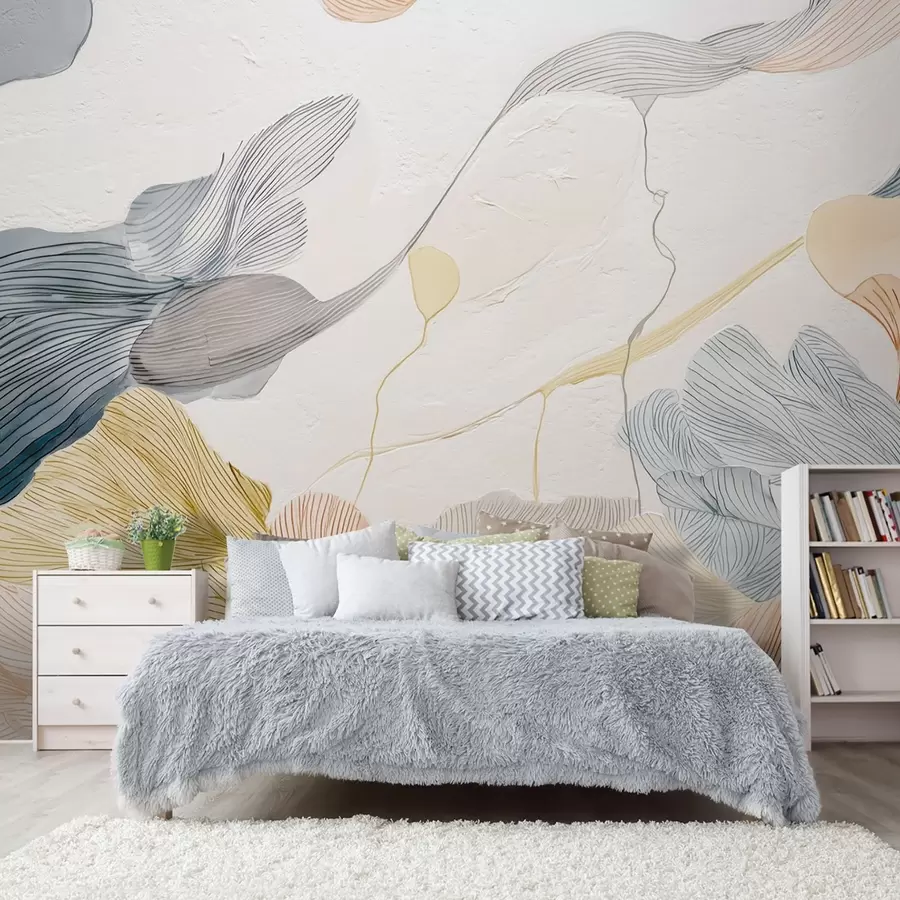 zidne murale Apstraktni grafički listovi u toplim i hladnim pastelnim tonovima w09222v1
