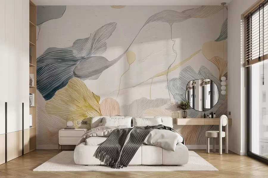 zidne murale Apstraktni grafički listovi u toplim i hladnim pastelnim tonovima w09222v1