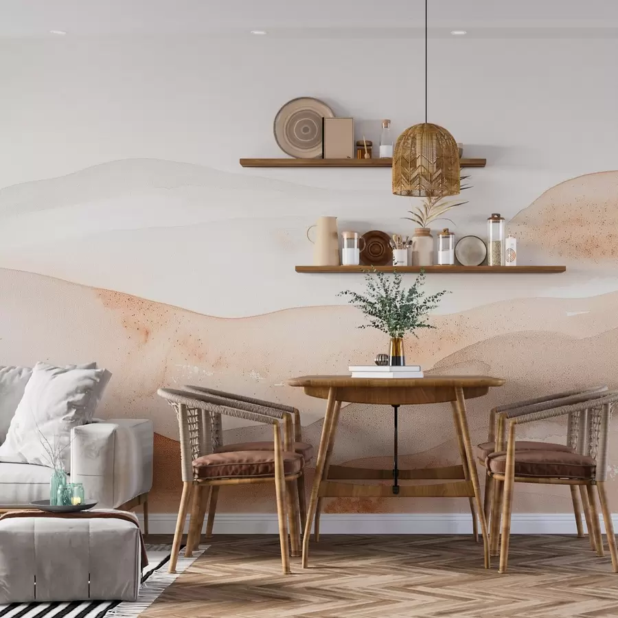 zidne murale Planine s efektom brda u toplim akvarelnim tonovima w09223v1