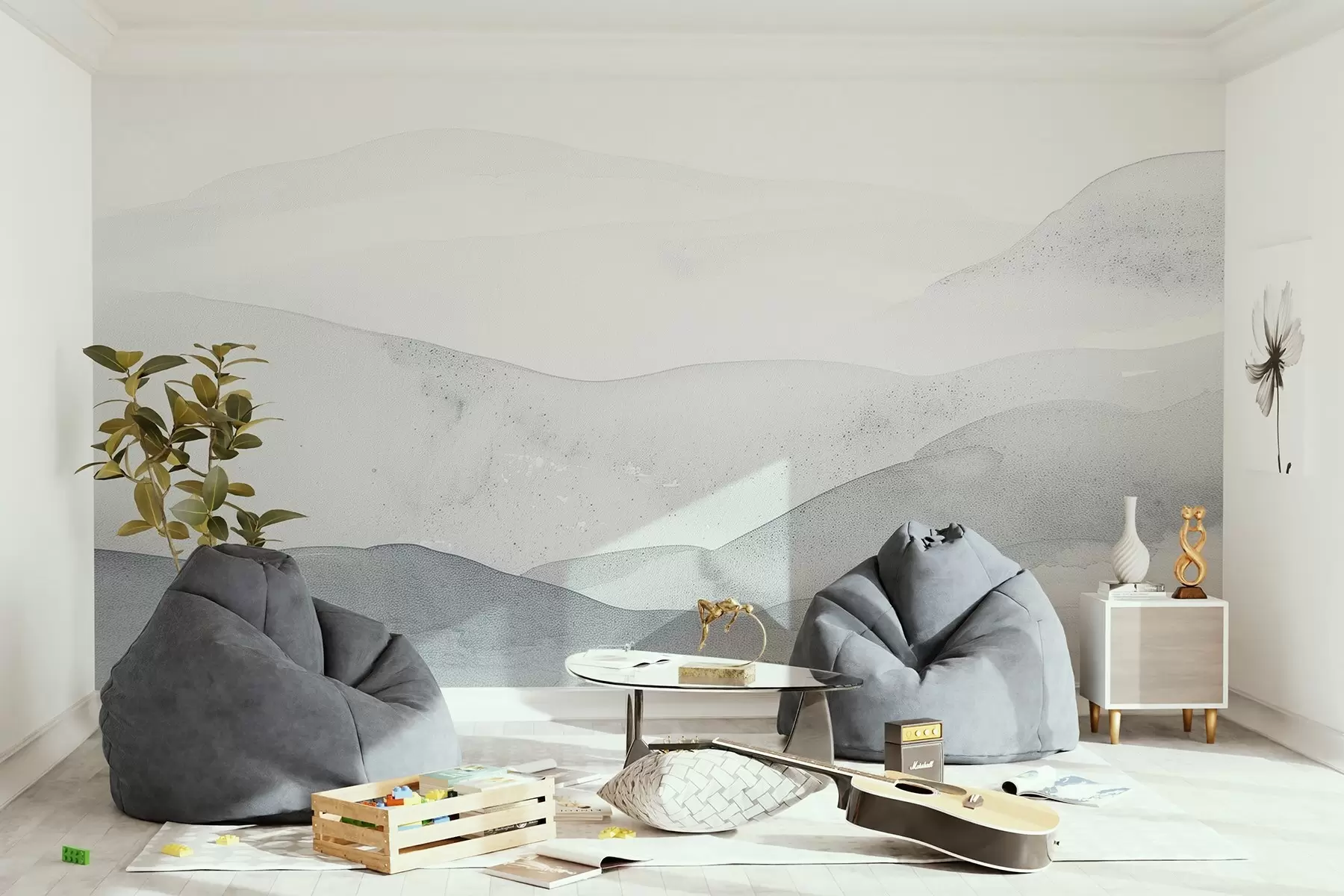 zidne murale Minimalističke maglovite planine u mekim plavim nijansama w09223v2