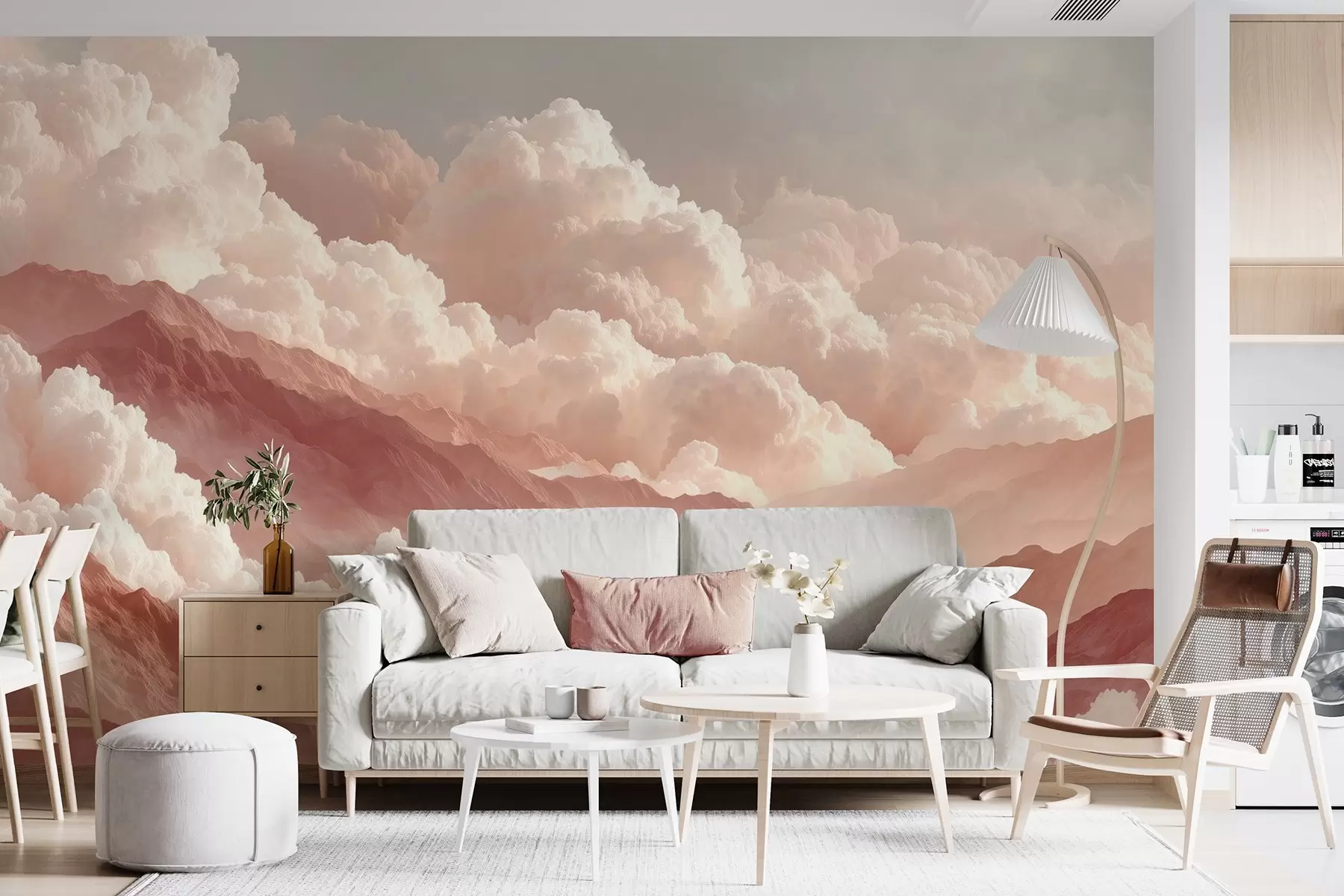 zidne murale Topli izlazak sunca nad planinama s pahuljastim oblacima w09226
