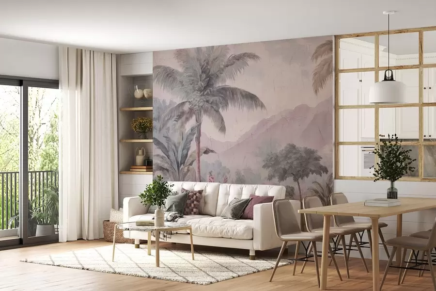 zidne murale tropska džungla u retro stilu w04139