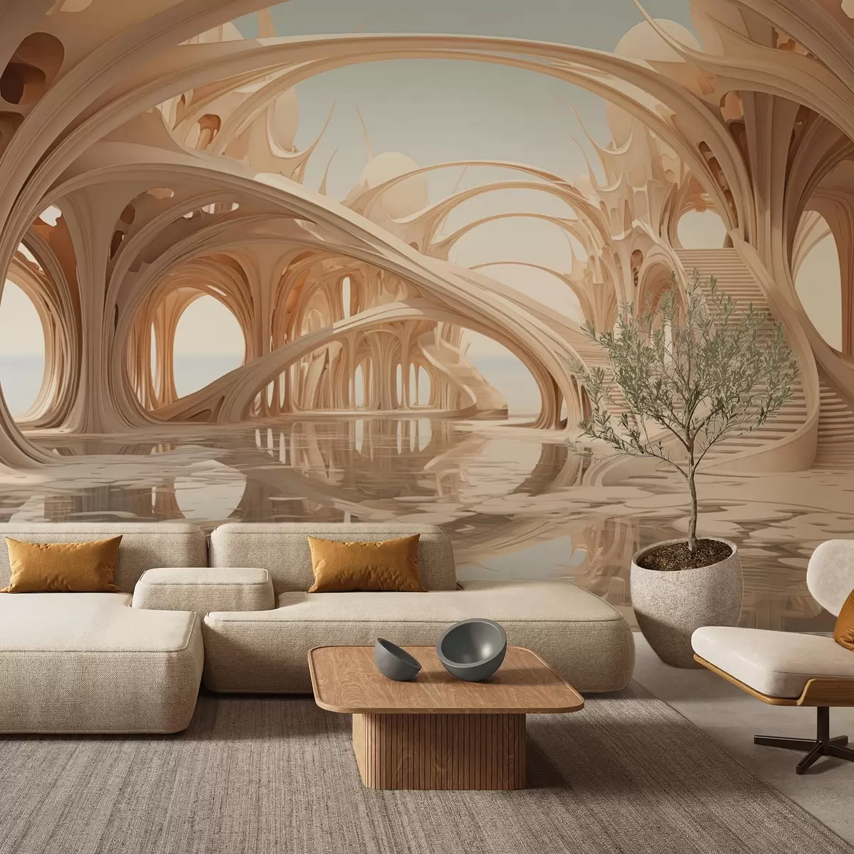 zidne murale Fantastična arhitektura s lukovima iznad vode w09241