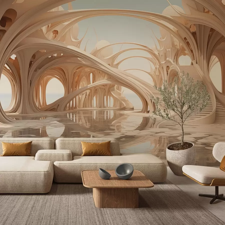 zidne murale Fantastična arhitektura s lukovima iznad vode w09241