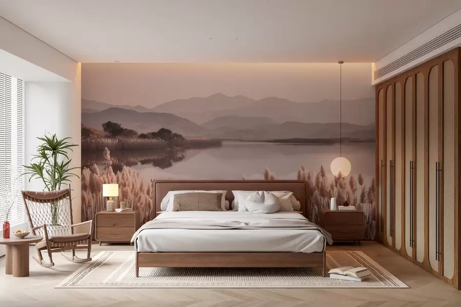 zidne murale pogled na jezero s trskom w04207