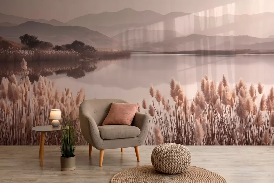 zidne murale pogled na jezero s trskom w04207