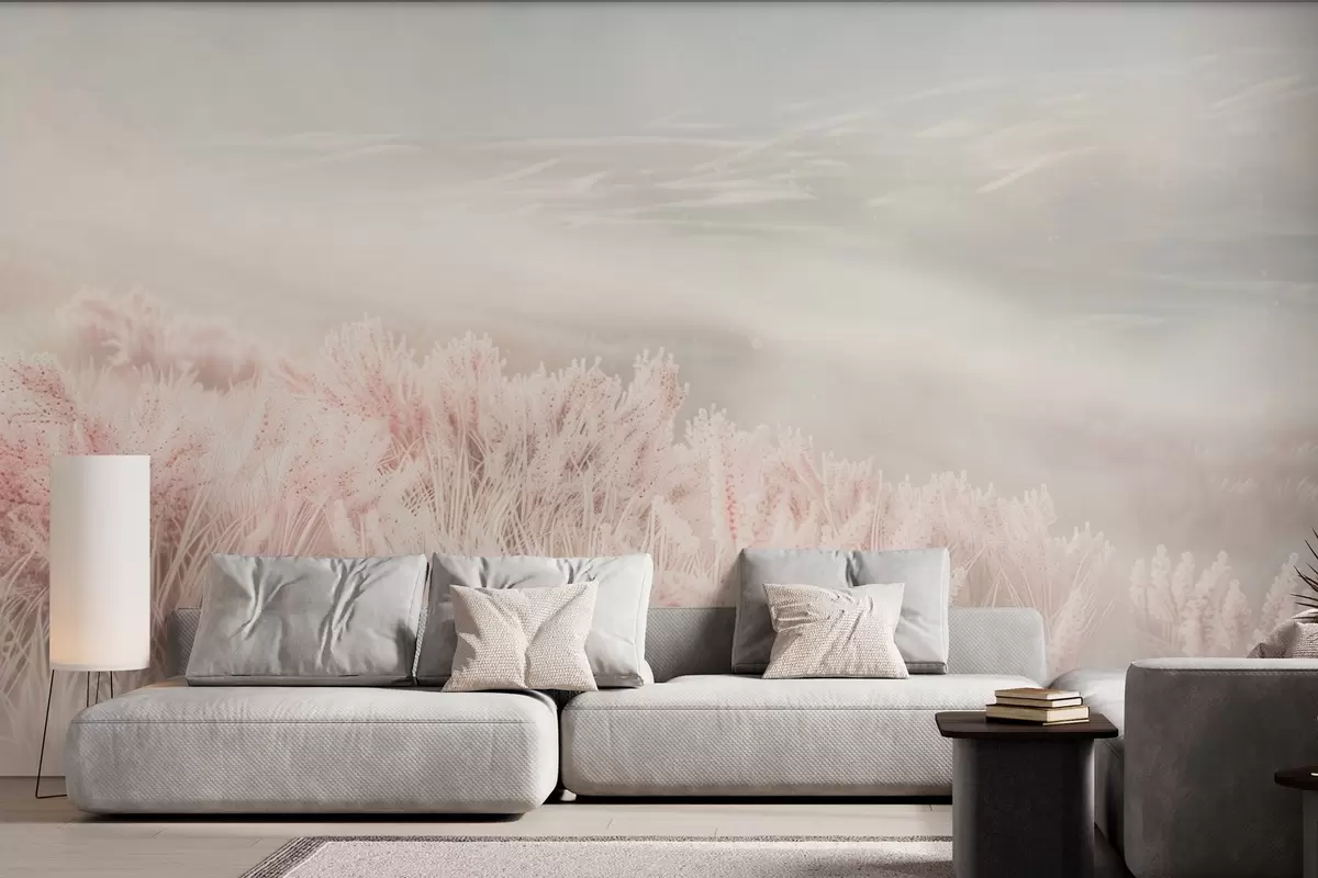 zidne murale  polje s pahuljastom travom w04211