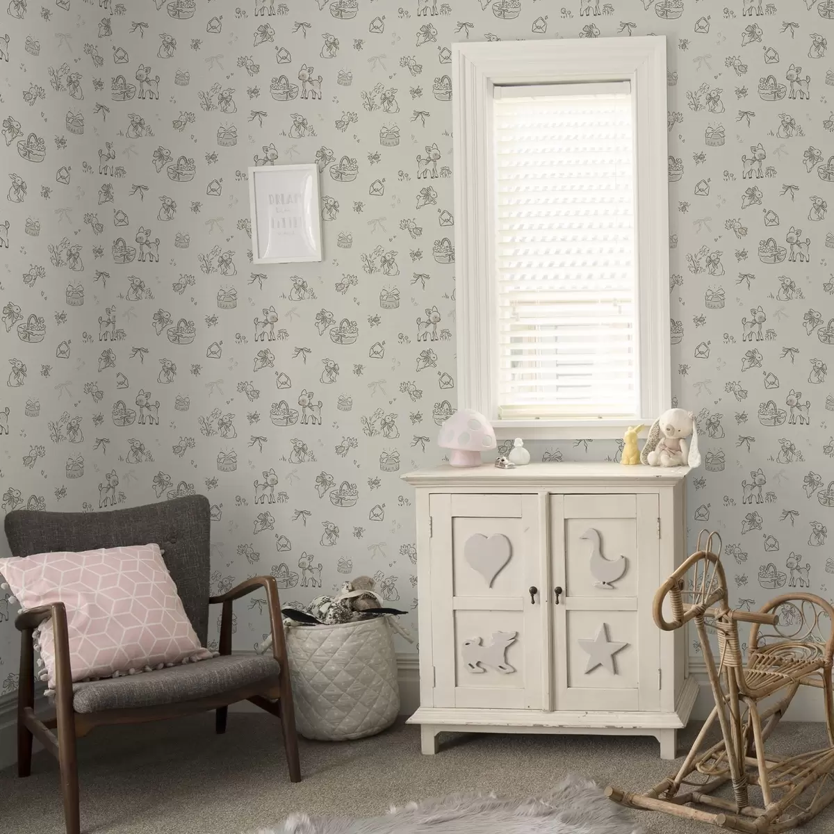 Pozadina Slatka šumska scena s jelenima, zečevima i pčelama a00215