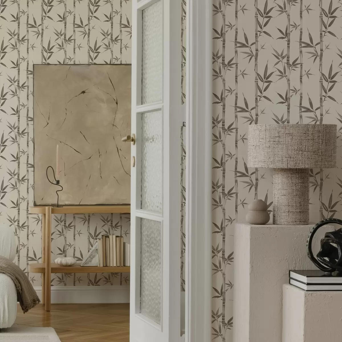 Pozadina Bež bambusov uzorak s lišćem u japanskom stilu a00236