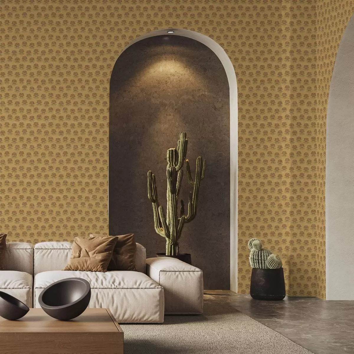 Pozadina Retro cvjetni uzorak s lotosima na žutoj pozadini a00238