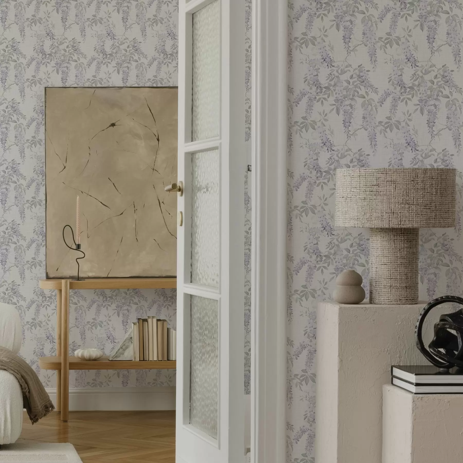 zidne murale Lila glicinija na bijeloj pozadini, akvarel stil a00239