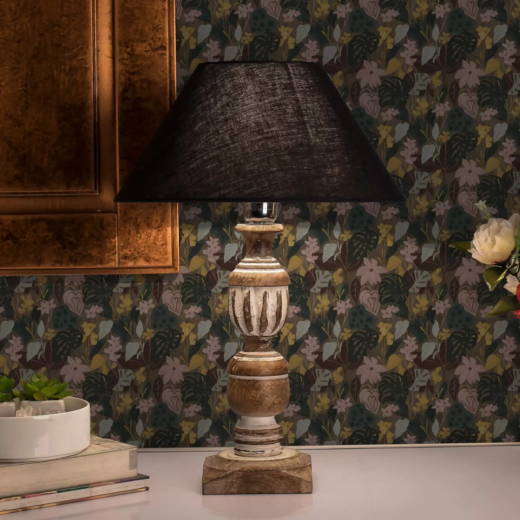 zidne murale Tamno tropsko lišće i cvijeće u gustoj slici, gusta slika a00244