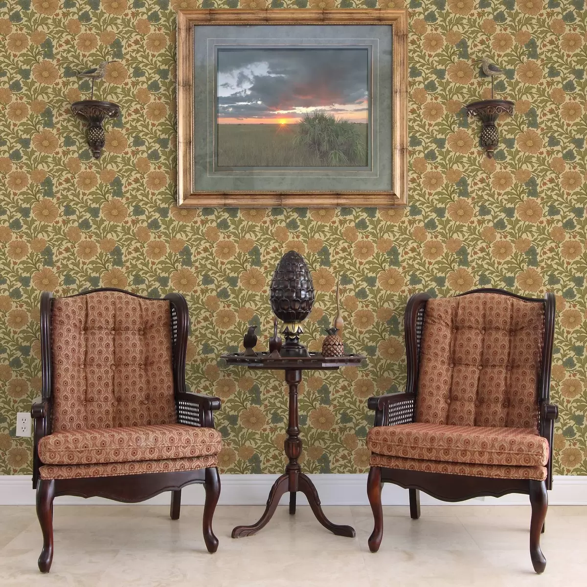 Pozadina Retro uzorak s narančastim i plavim cvijećem a00245