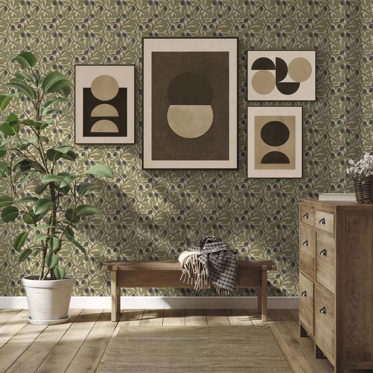 Pozadina Masline na granama u toploj maslinovoj paleti a00246