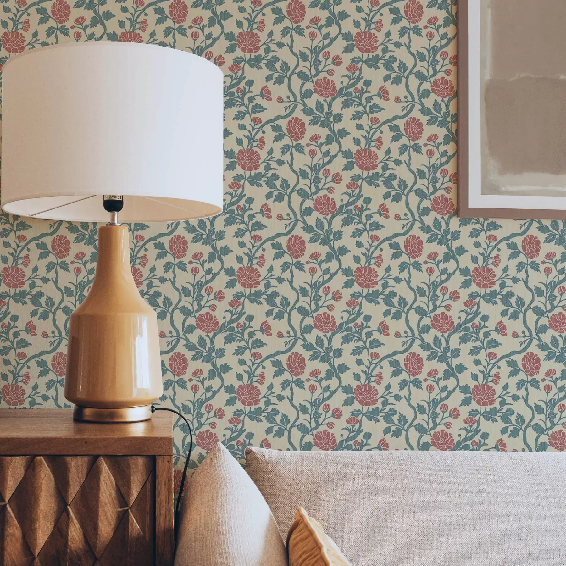 zidne murale Retro uzorak s cvijećem u crvenoj i zelenoj boji a00250