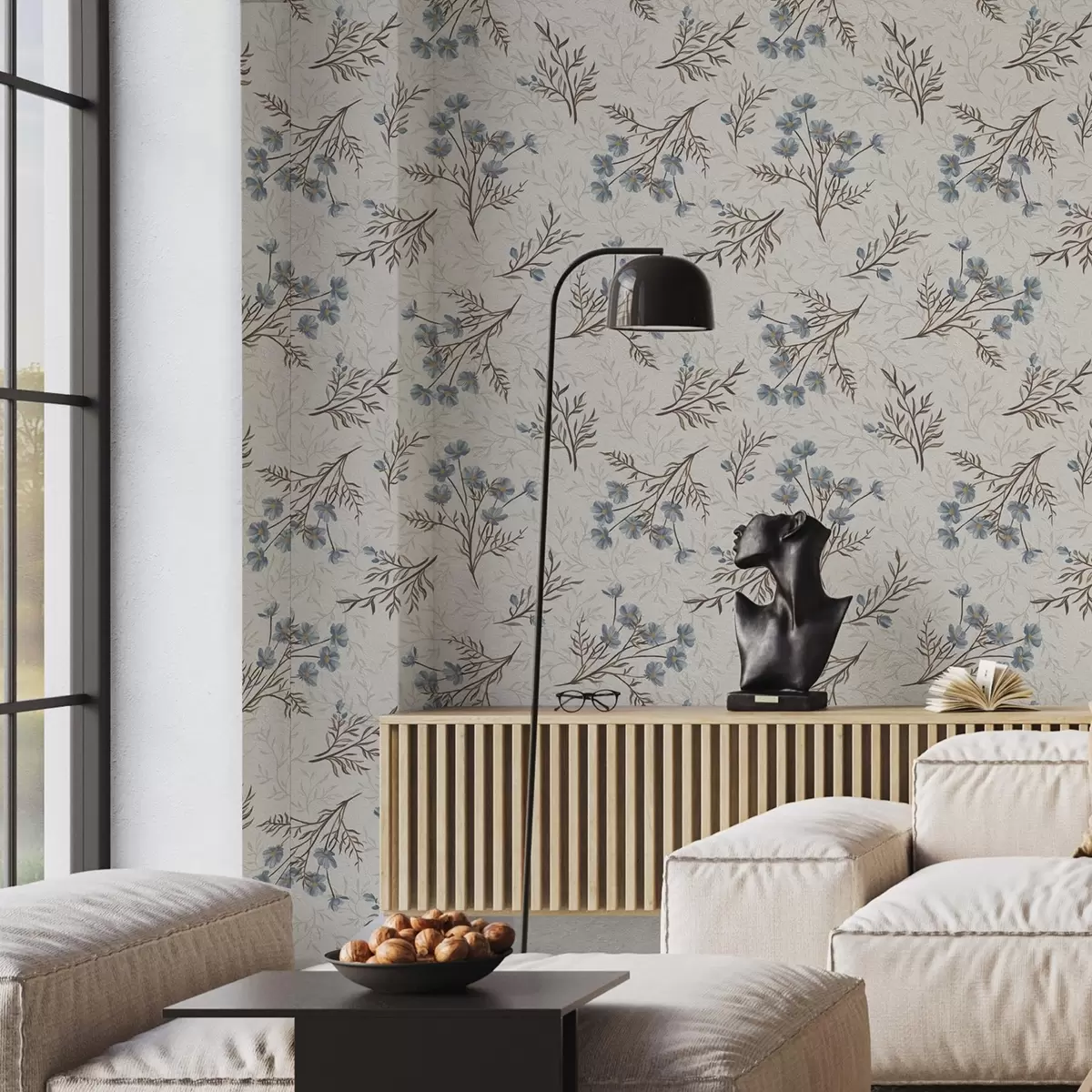 Pozadina Plavo cvijeće i svijetle grane na bijeloj pozadini a00265v1