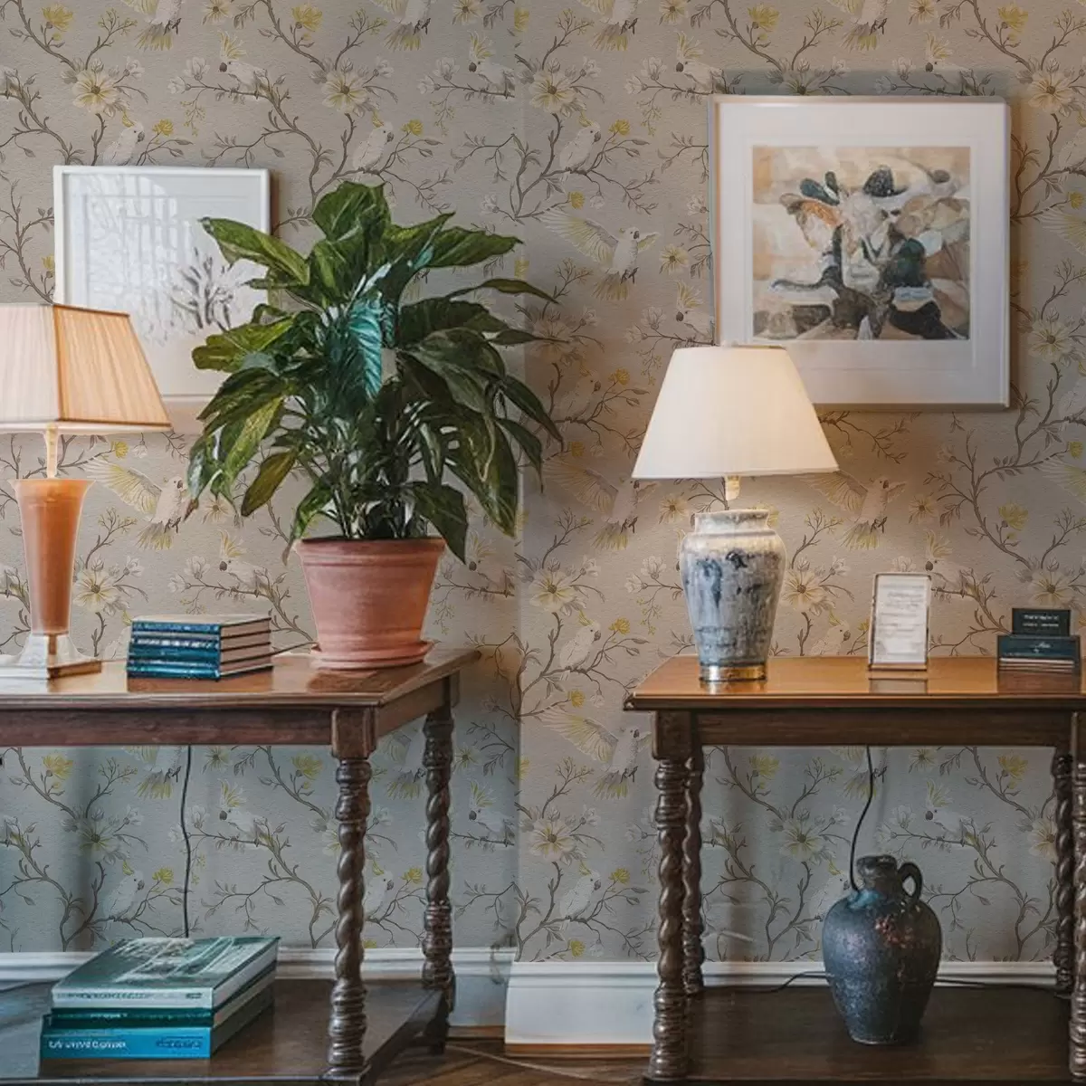 Pozadina Papige i žuto cvijeće na svijetloj pozadini a00270