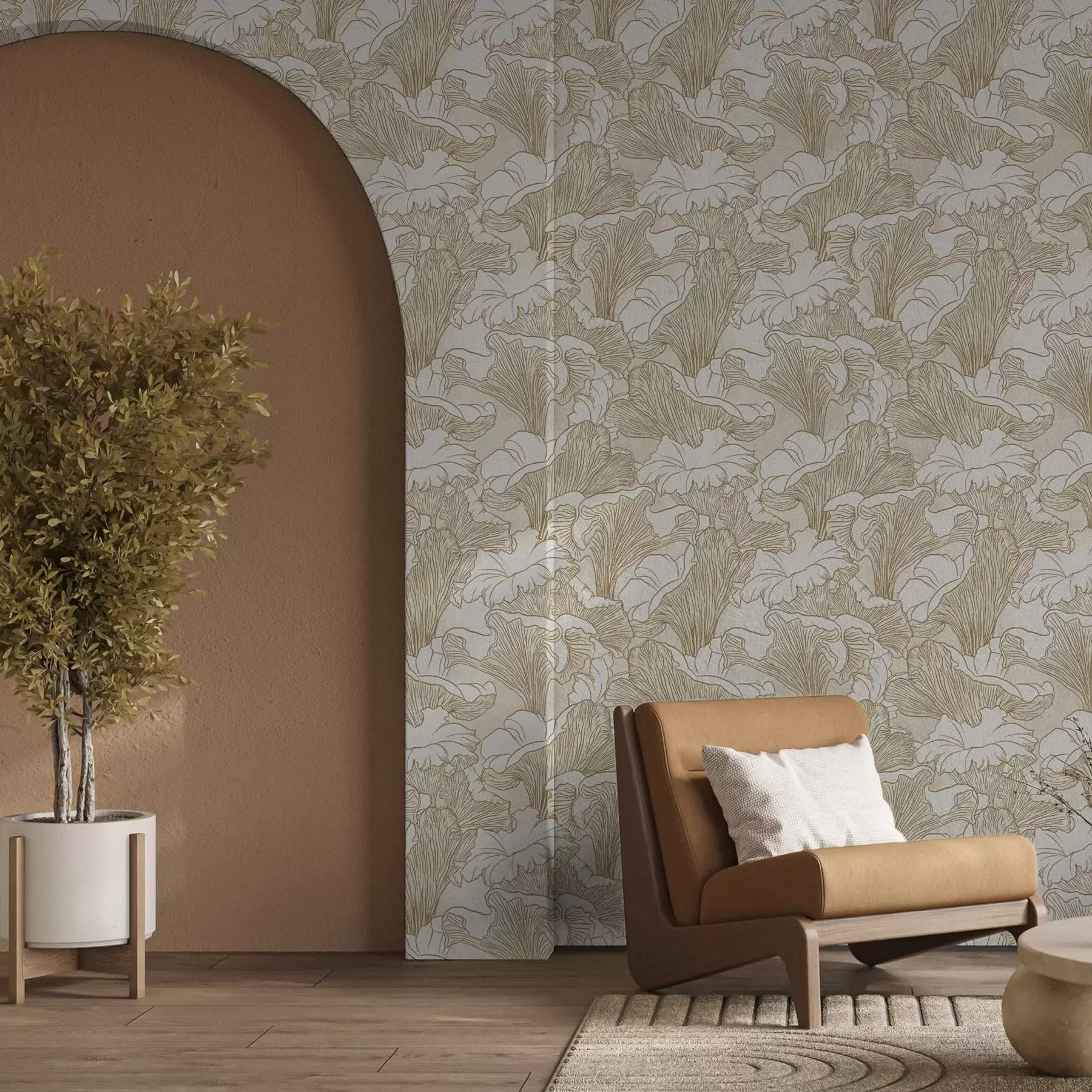 zidne murale Lisičarke, crtež linija na krem pozadini a00275