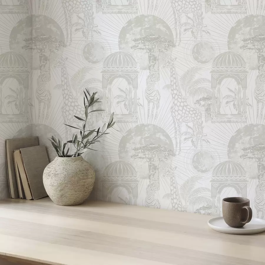 zidne murale Grafička ilustracija sa žirafom, zebrom i palmama a00276v1