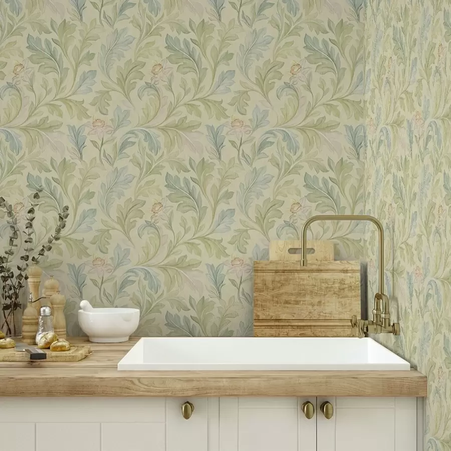 zidne murale Starinsko lišće na žućkastoj pozadini, meke boje a00277v1