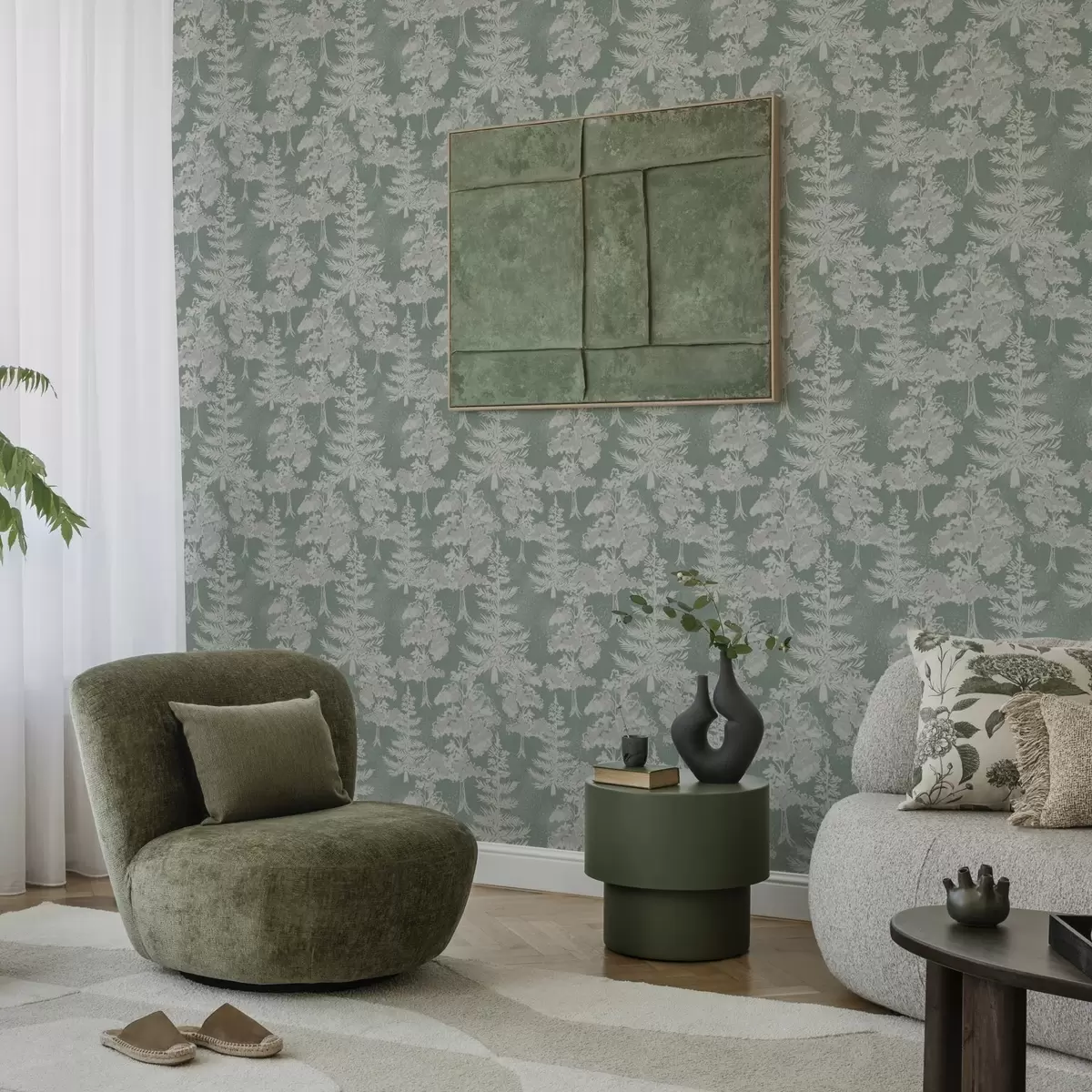 Pozadina Četinarno drveće u stilu ploče na zelenoj podlozi a00280