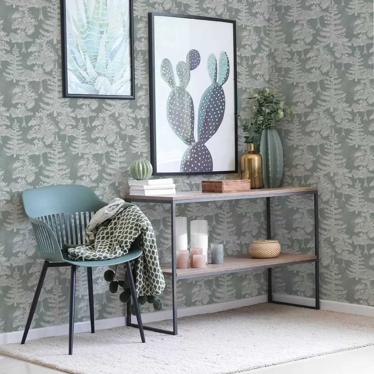 Pozadina Četinarno drveće u stilu ploče na zelenoj podlozi a00280