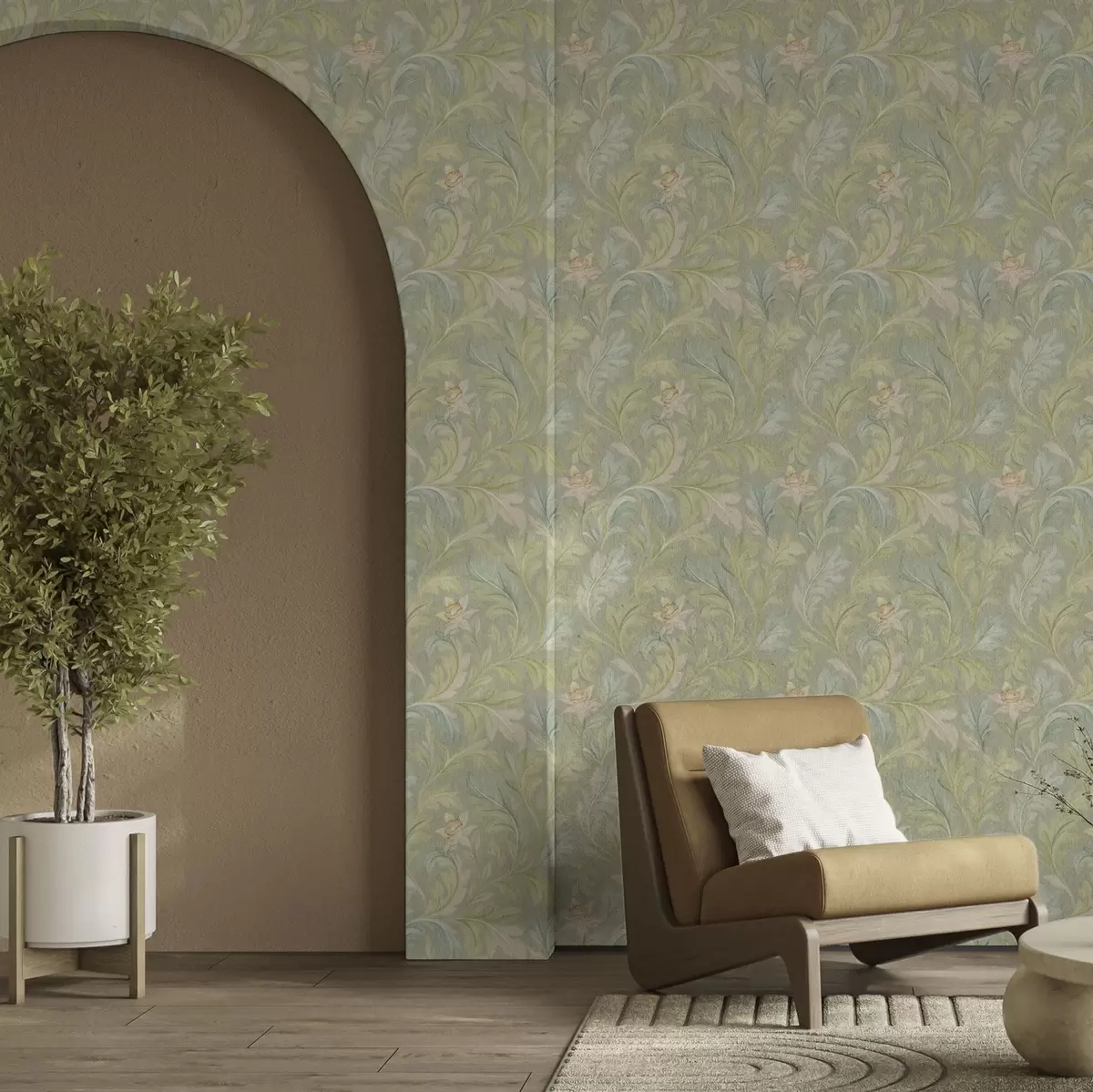 Pozadina Starinsko lišće na zelenoj pozadini, pastelne boje a00277