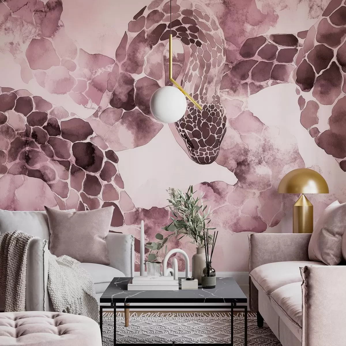 zidne murale Silueta zmije, akvarelni stil, bordo boje w04113v1