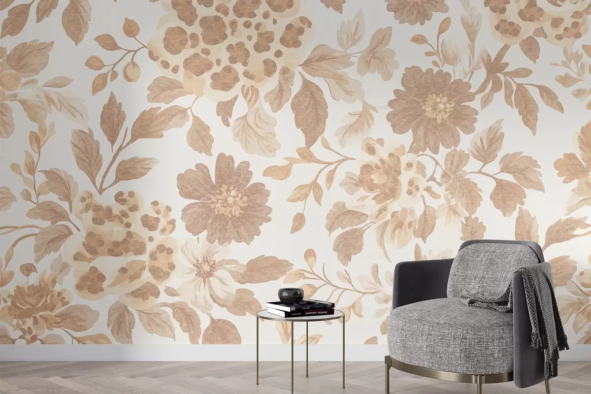 zidne murale Cvijeće u boho stilu s leopard printom, bež boje w04114