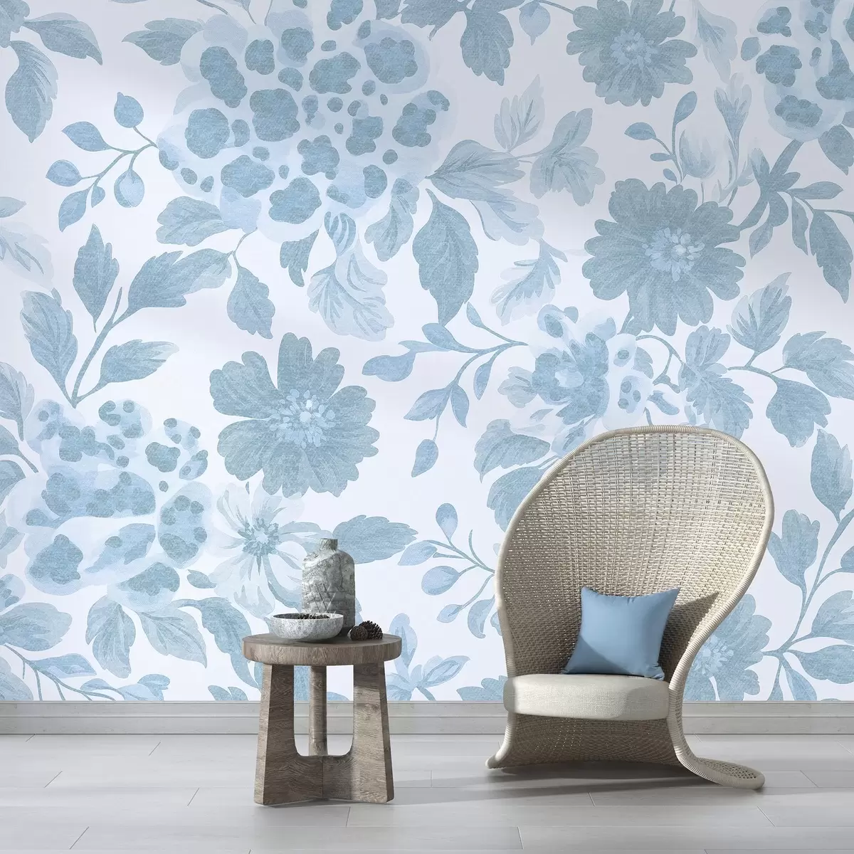 zidne murale Cvijeće u boho stilu s leopard printom, plave boje w04114v1