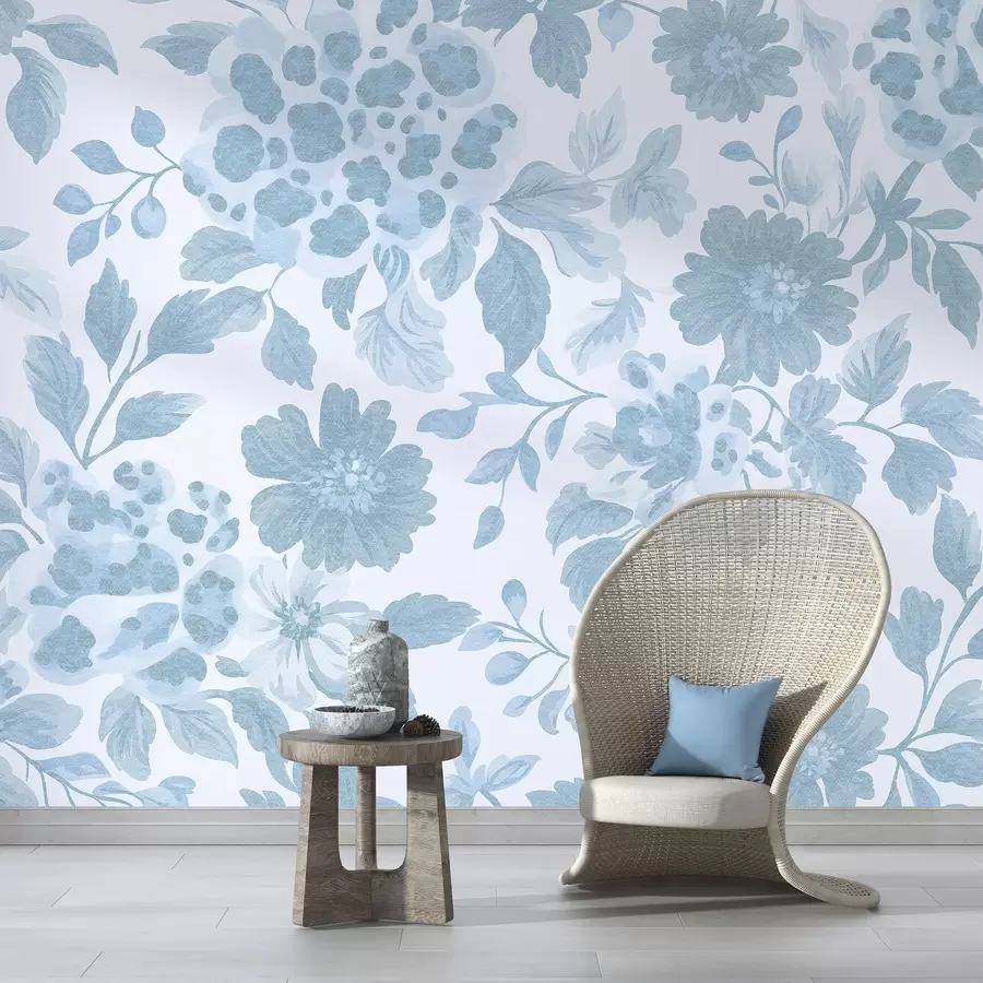 zidne murale Cvijeće u boho stilu s leopard printom, plave boje w04114v1