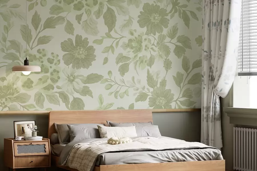 zidne murale Cvijeće u boho stilu s leopard printom, zelene boje w04114v2