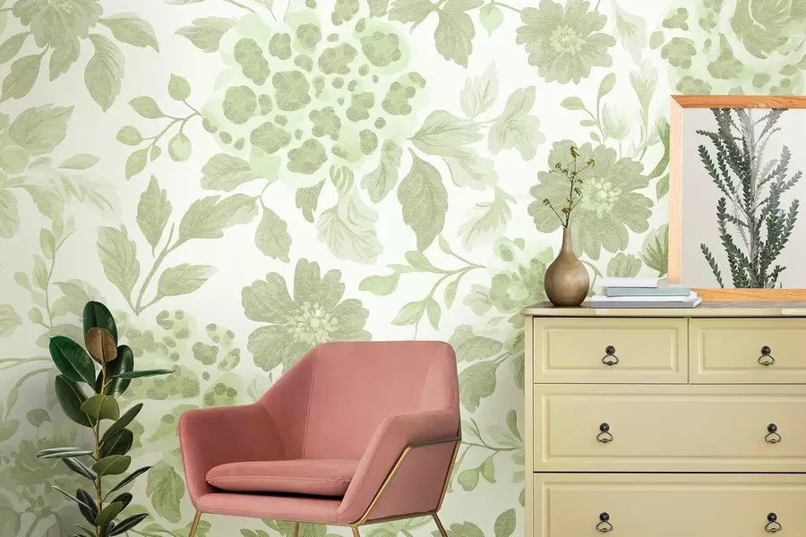 zidne murale Cvijeće u boho stilu s leopard printom, zelene boje w04114v2