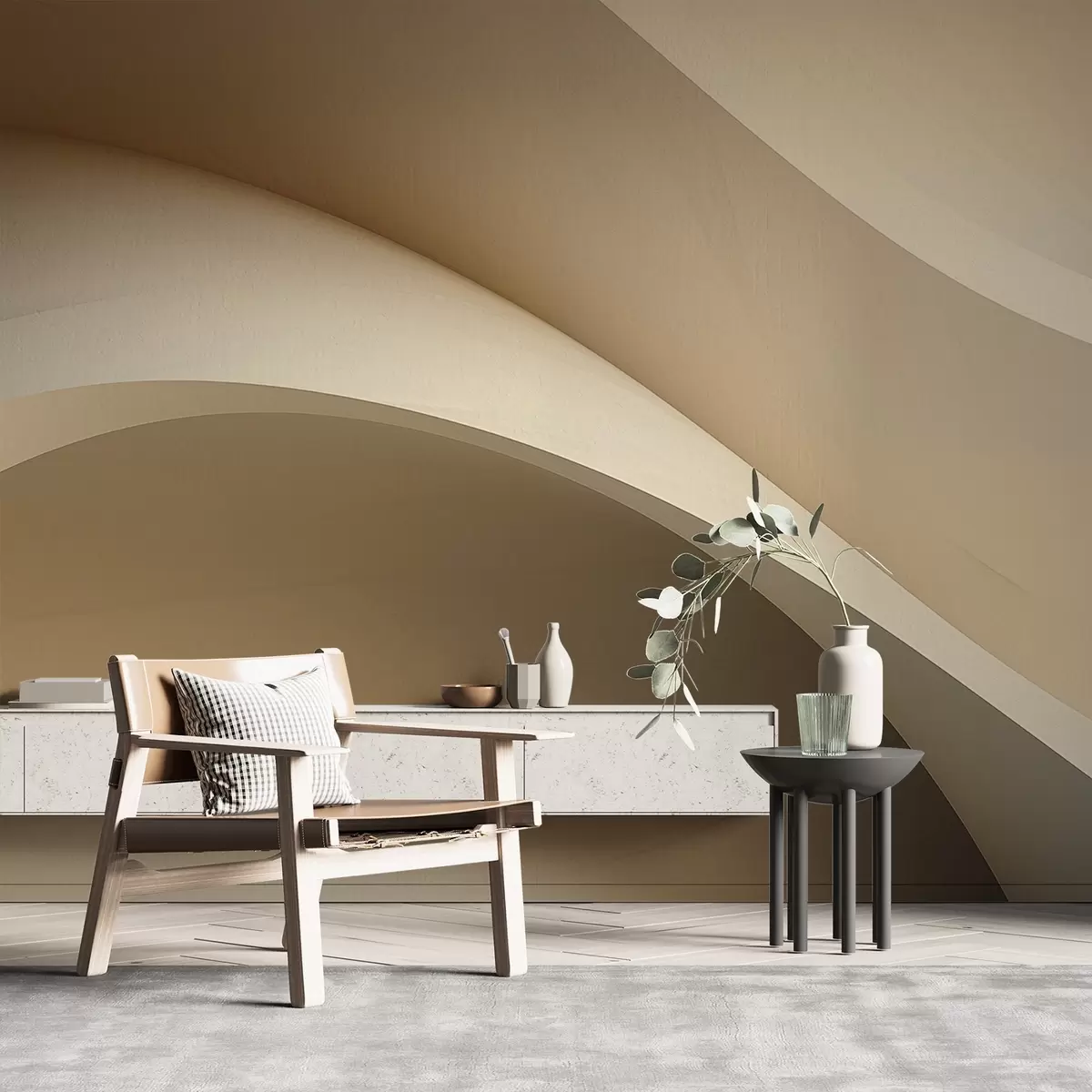 zidne murale apstrakcija, valovi, meke krivulje, bež, glatko, linije, moderno w04217