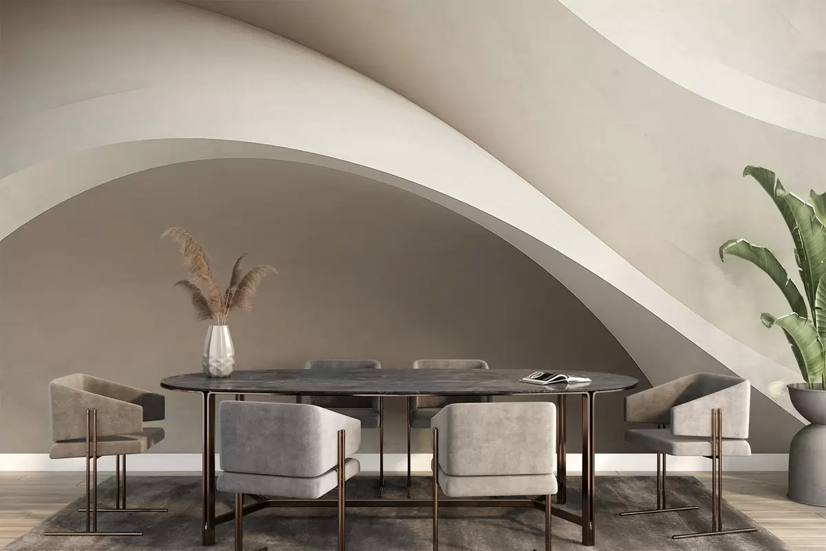 zidne murale apstrakcija, valovi, meke krivulje, bež, glatko, linije, moderno w04217v1