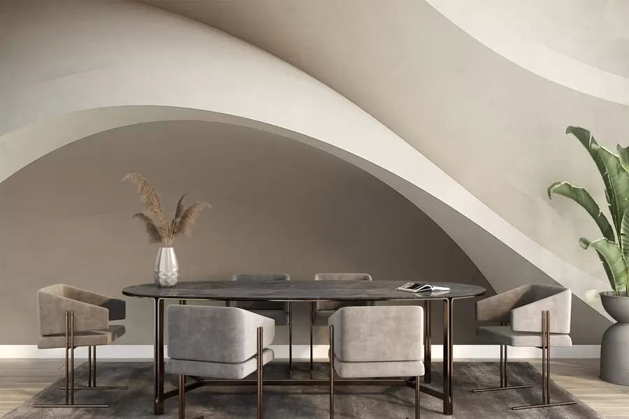 zidne murale apstrakcija, valovi, meke krivulje, bež, glatko, linije, moderno w04217v1