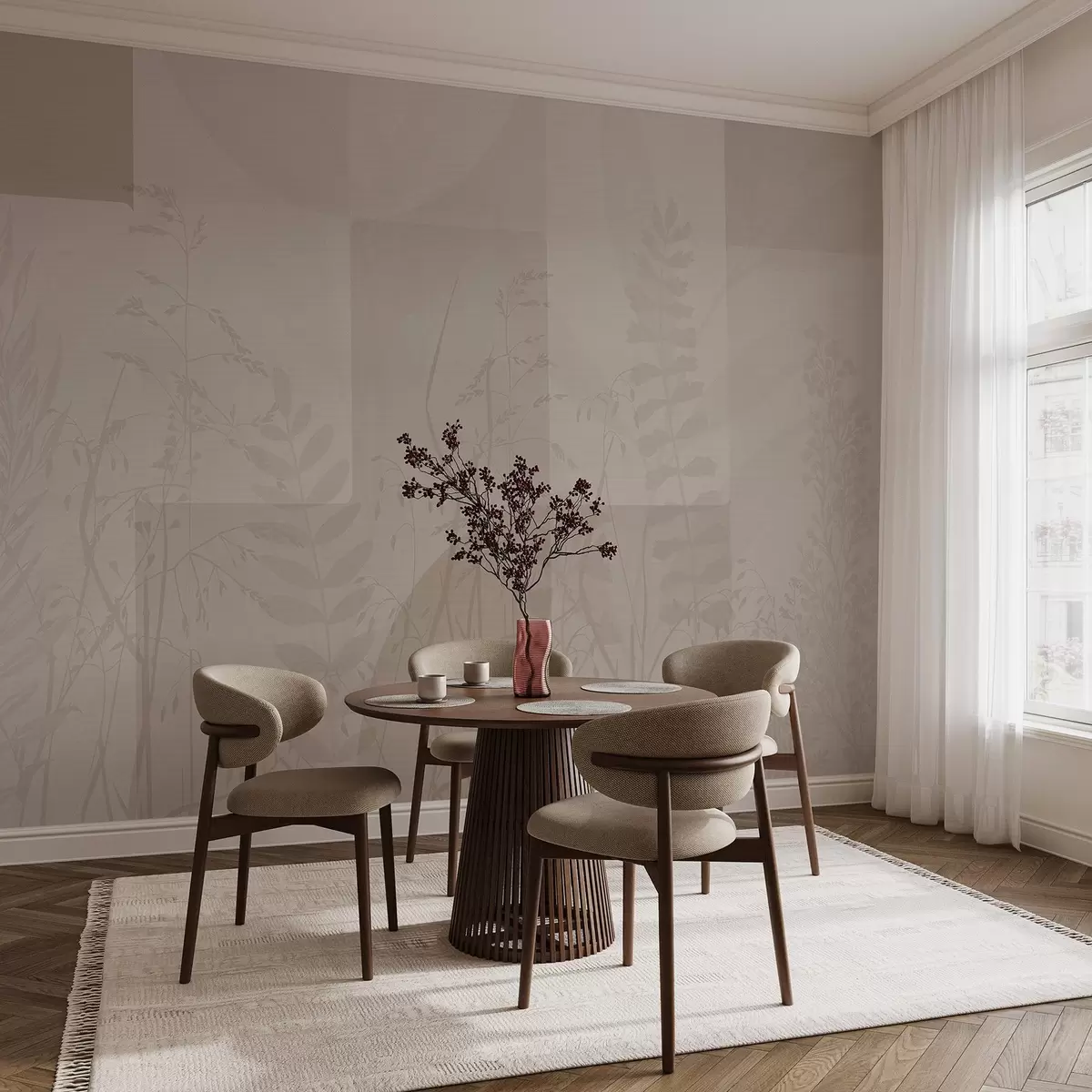 zidne murale Apstrakcija s biljkama, geometrija w04240