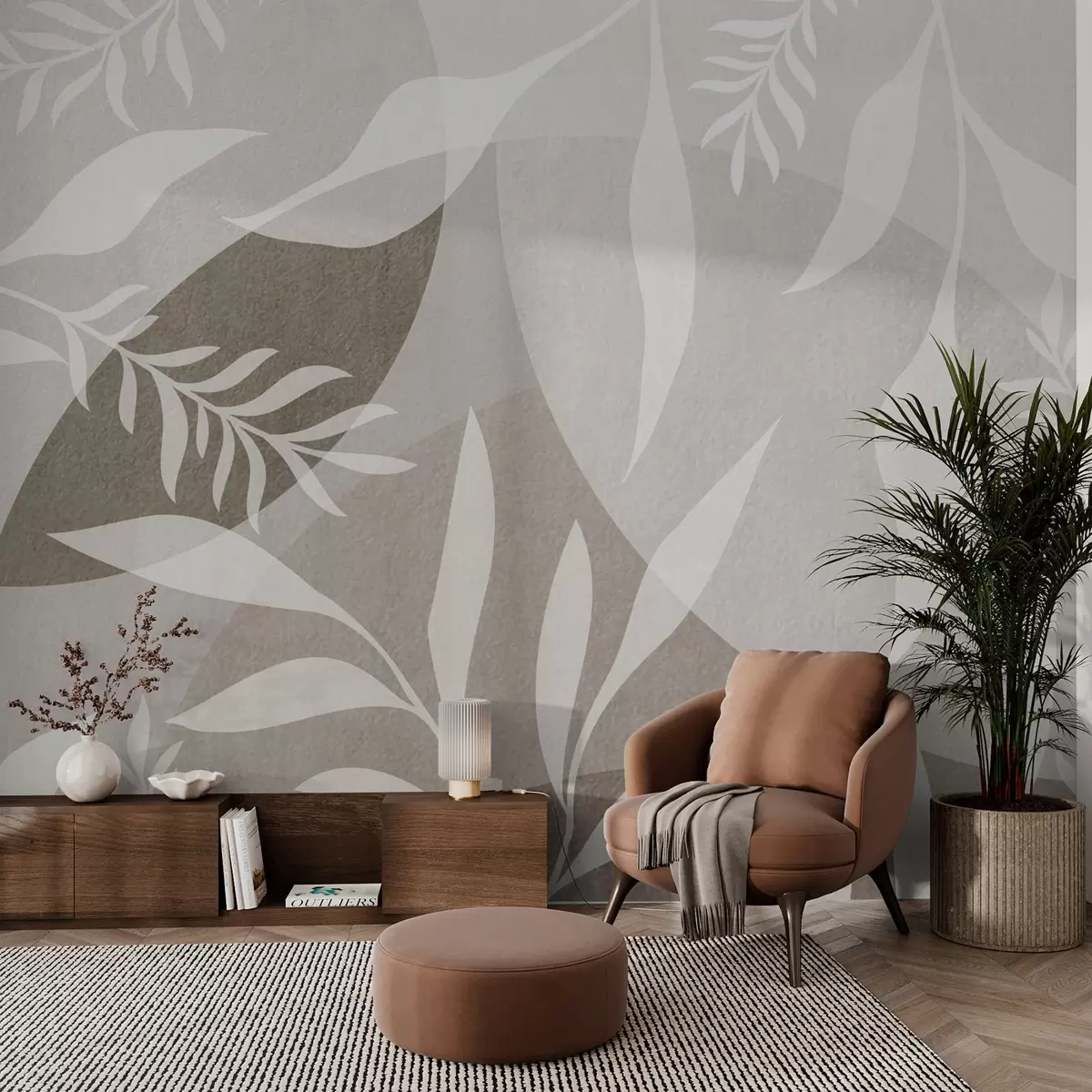 zidne murale Siluete grančica na pozadini apstraktnih krugova w04270v1