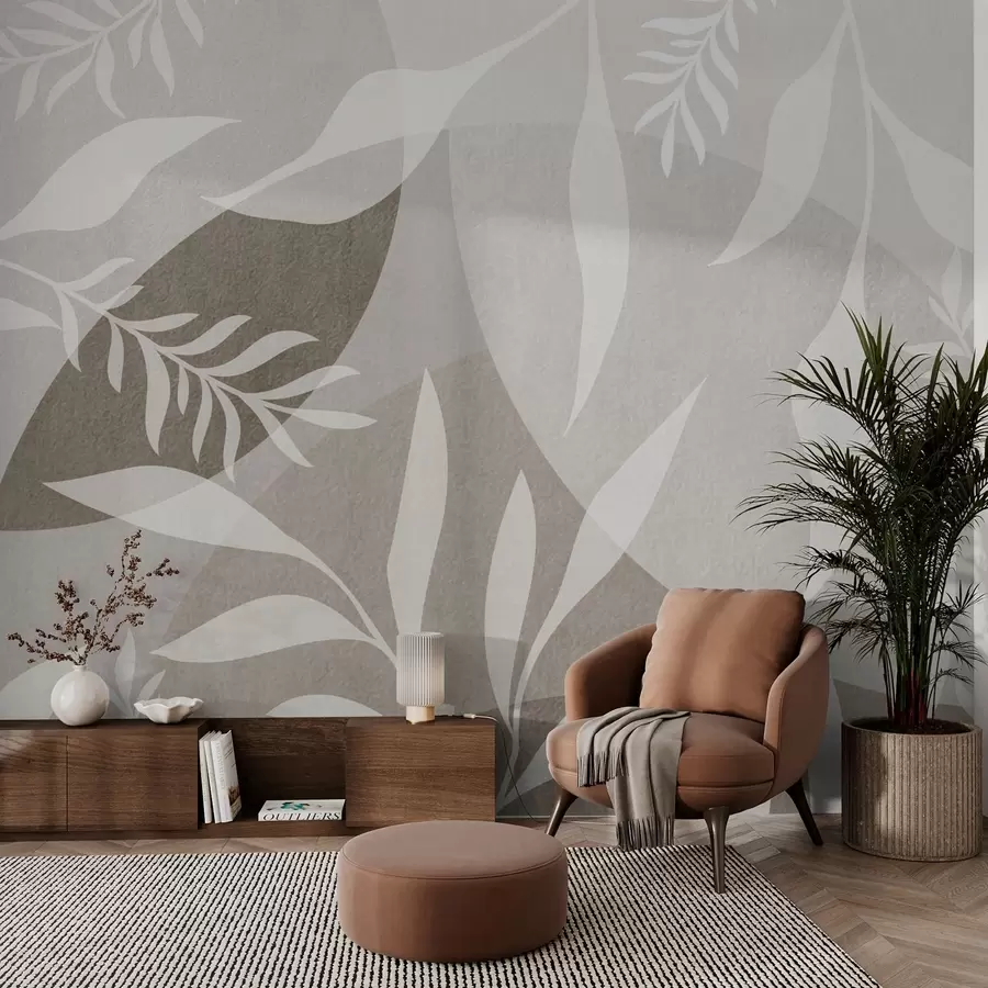 zidne murale Siluete grančica na pozadini apstraktnih krugova w04270v1