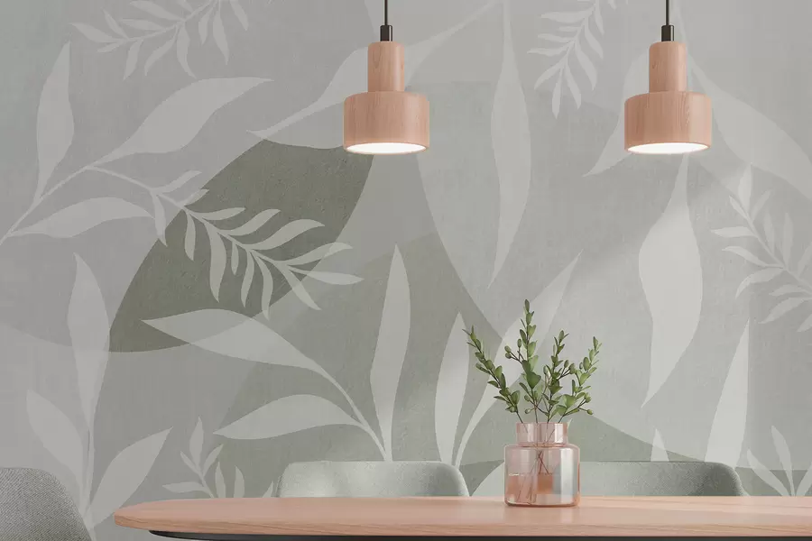 zidne murale Siluete grančica na pozadini apstraktnih krugova, nijanse zelene w04270v2