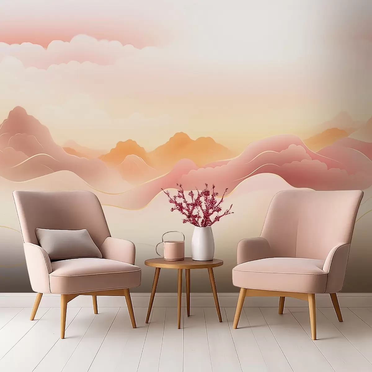 zidne murale Maglovite planine pod toplim izlaskom sunca w09242